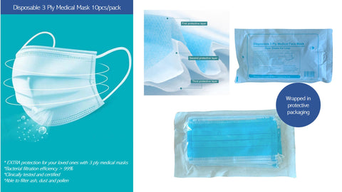 BUNDLE OF 5 Disposable 3 Ply Medical Face Mask (10pcs/pack)